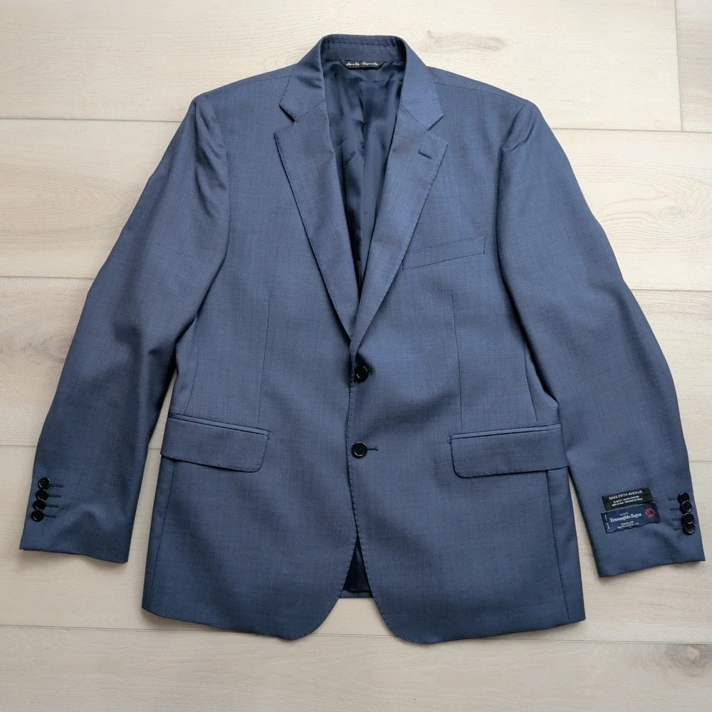 Saks Fifth Avenue Ermenegildo Zegna Traveller 42R Blue Wool Blazer Sport Coat